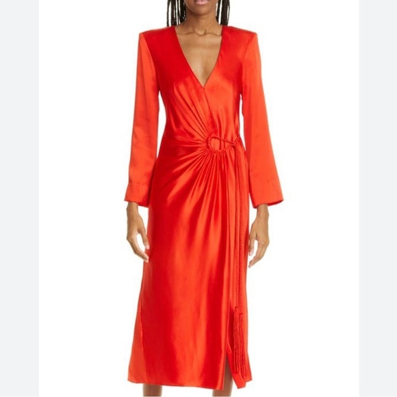 🔥🔥🔥NWT Cinq A Sept Serena Long Sleeve Silk Dress size 14 reg $695 Valentines! - Picture 1 of 9